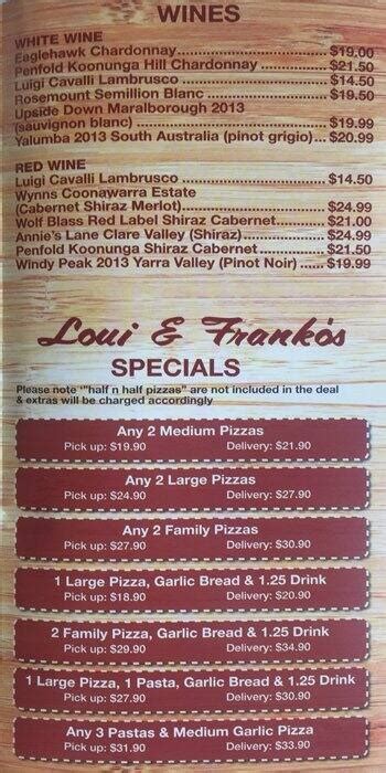 loui and frankos menu.